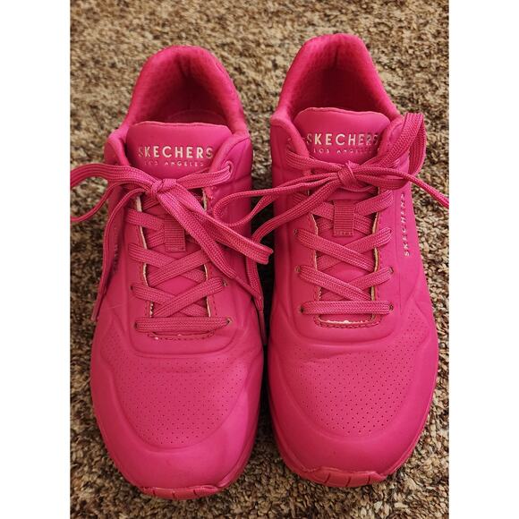 Skechers Street Uno Night Shades Hot Pink Memory Foam Wedge Sneaker Size 8 EUC - Picture 2 of 5